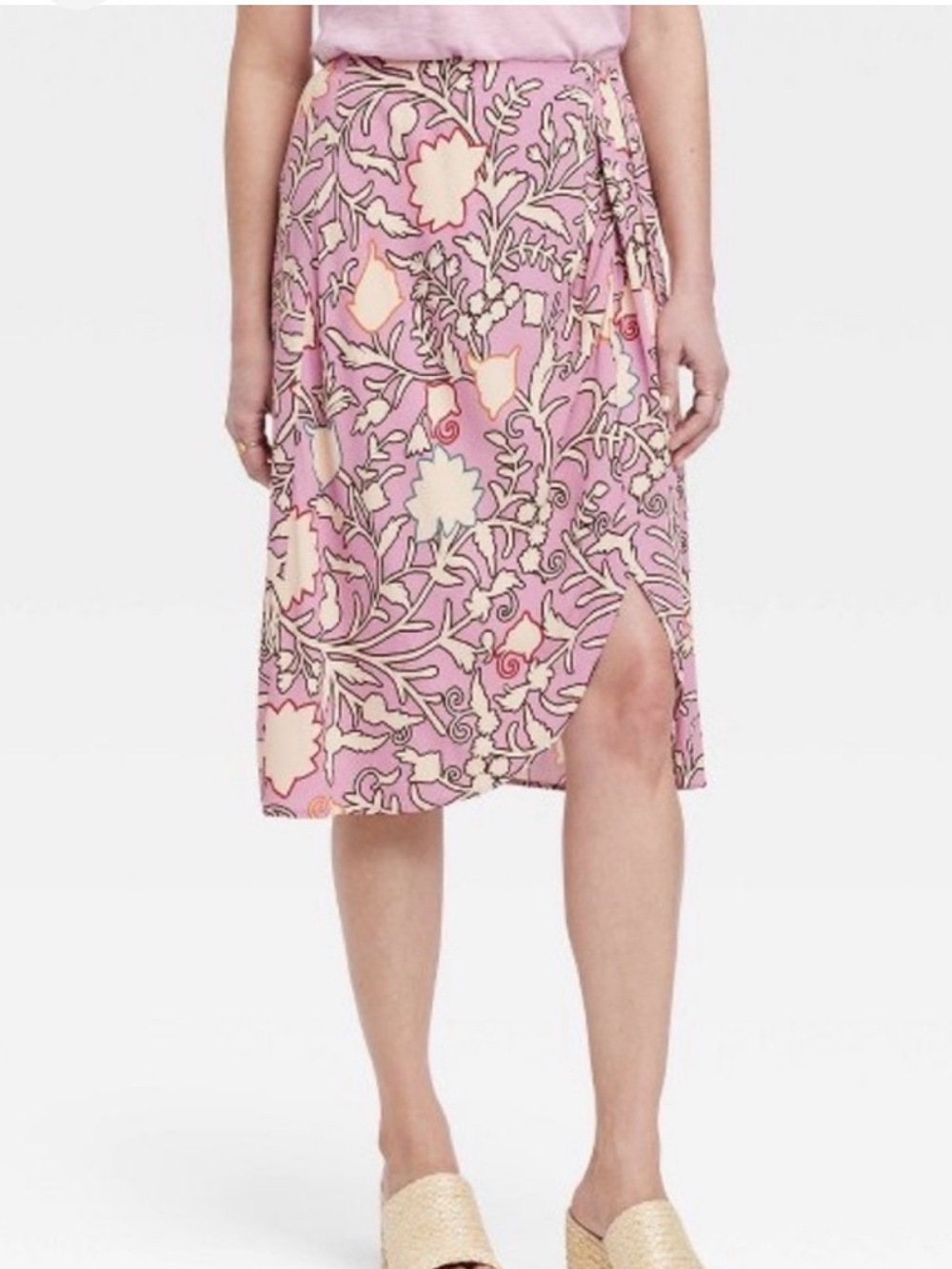 Knox Rose Pink Floral Wrap Midi Skirt with Side Slit